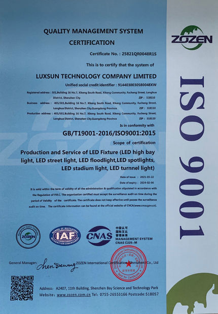 China Luxsun lighting Co.,Ltd certificaciones