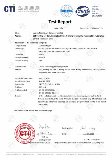 China Luxsun lighting Co.,Ltd certificaciones