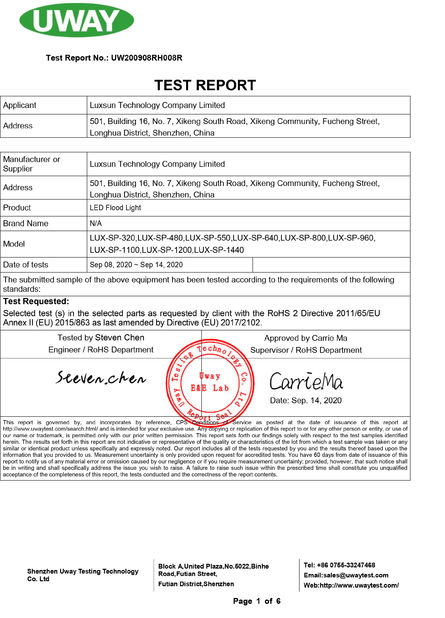 China Luxsun lighting Co.,Ltd certificaciones