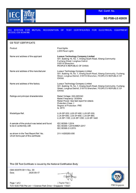 China Luxsun lighting Co.,Ltd certificaciones